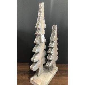 Bedazzled Beaded Wood Christmas Trees Farmhouse NWT Purva Primitive Folk India